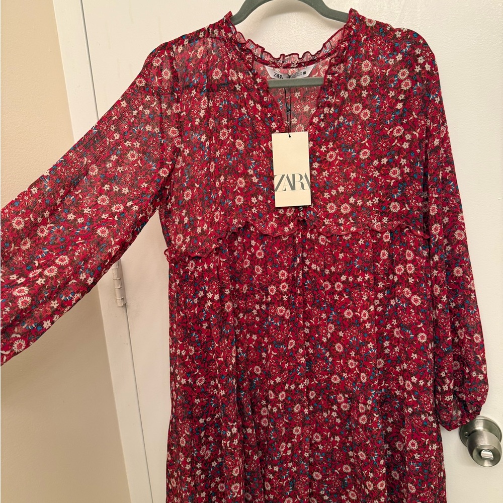 Zara Vibrant Red Floral Dress